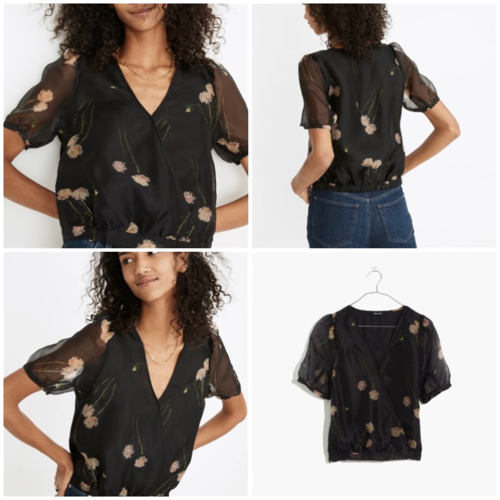 💥PRICE DROP💥 Silk Organza Puff-Sleeve Wrap Top in Aster Portrait